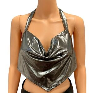 SINCERELY JULES Metallic Silver Halter Crop Top NWT Large